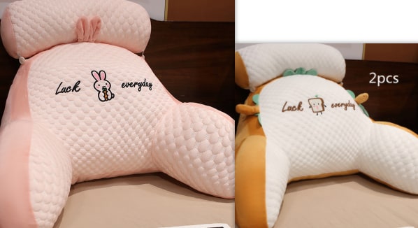 Lumbar Support Pillow with Reading Backrest Armrests and Detachable Neck Roll for Bed