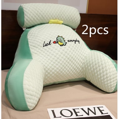 Lumbar Support Pillow with Reading Backrest Armrests and Detachable Neck Roll for Bed