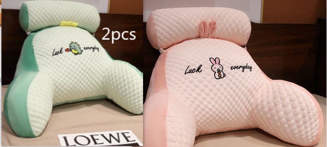 Lumbar Support Pillow with Reading Backrest Armrests and Detachable Neck Roll for Bed