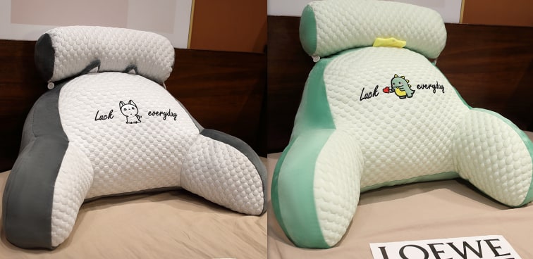 Lumbar Support Pillow with Reading Backrest Armrests and Detachable Neck Roll for Bed