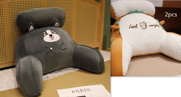 Lumbar Support Pillow with Reading Backrest Armrests and Detachable Neck Roll for Bed