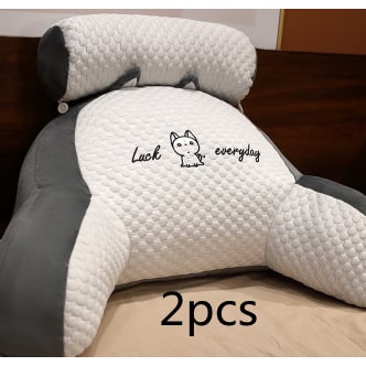 Lumbar Support Pillow with Reading Backrest Armrests and Detachable Neck Roll for Bed