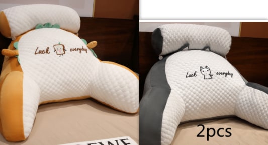 Lumbar Support Pillow with Reading Backrest Armrests and Detachable Neck Roll for Bed