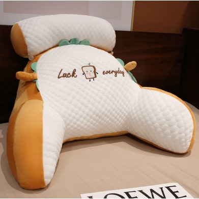 Lumbar Support Pillow with Reading Backrest Armrests and Detachable Neck Roll for Bed