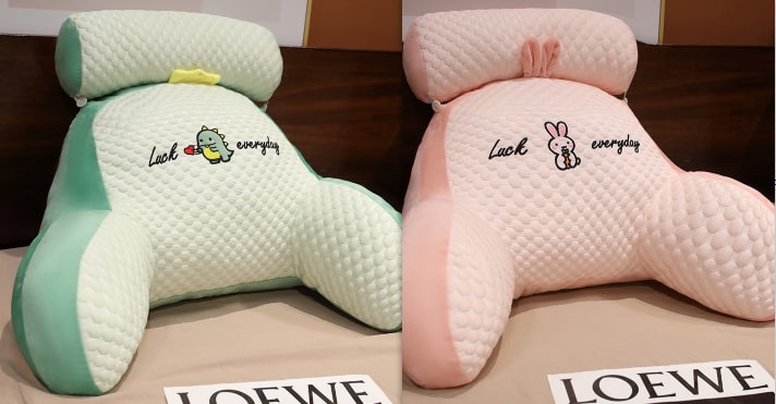 Lumbar Support Pillow with Reading Backrest Armrests and Detachable Neck Roll for Bed