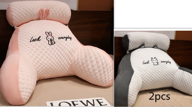 Lumbar Support Pillow with Reading Backrest Armrests and Detachable Neck Roll for Bed