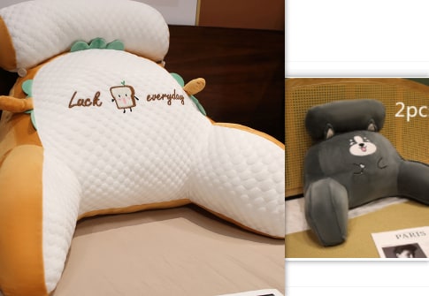 Lumbar Support Pillow with Reading Backrest Armrests and Detachable Neck Roll for Bed