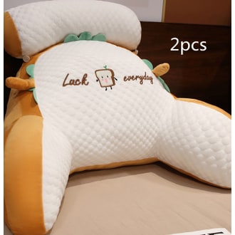 Lumbar Support Pillow with Reading Backrest Armrests and Detachable Neck Roll for Bed