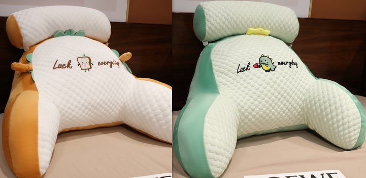 Lumbar Support Pillow with Reading Backrest Armrests and Detachable Neck Roll for Bed