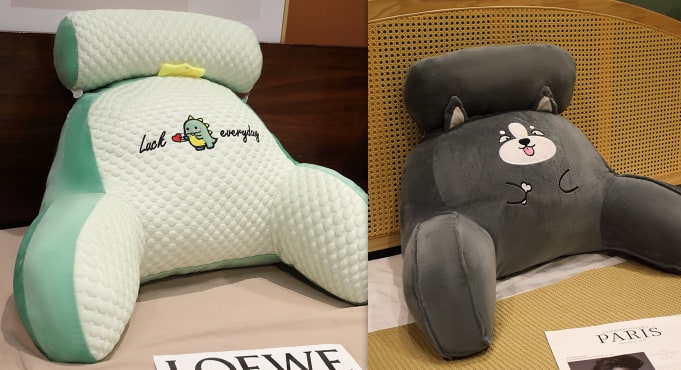 Lumbar Support Pillow with Reading Backrest Armrests and Detachable Neck Roll for Bed