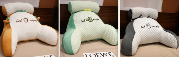 Lumbar Support Pillow with Reading Backrest Armrests and Detachable Neck Roll for Bed