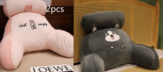 Lumbar Support Pillow with Reading Backrest Armrests and Detachable Neck Roll for Bed