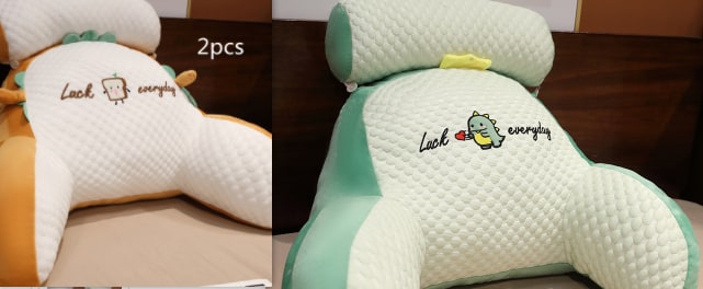 Lumbar Support Pillow with Reading Backrest Armrests and Detachable Neck Roll for Bed