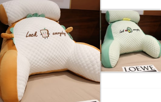 Lumbar Support Pillow with Reading Backrest Armrests and Detachable Neck Roll for Bed