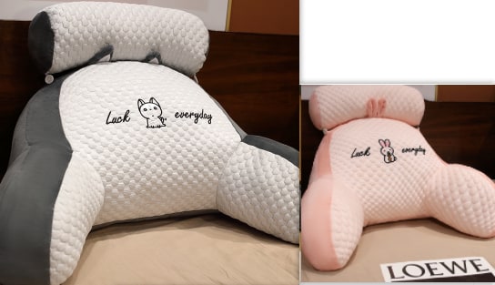 Lumbar Support Pillow with Reading Backrest Armrests and Detachable Neck Roll for Bed