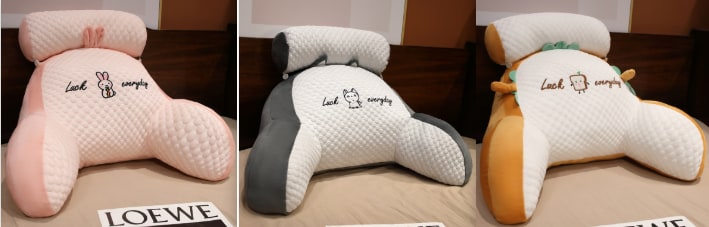 Lumbar Support Pillow with Reading Backrest Armrests and Detachable Neck Roll for Bed