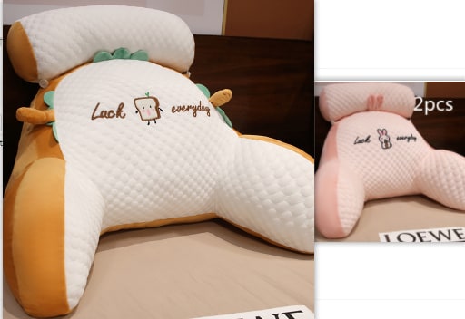 Lumbar Support Pillow with Reading Backrest Armrests and Detachable Neck Roll for Bed