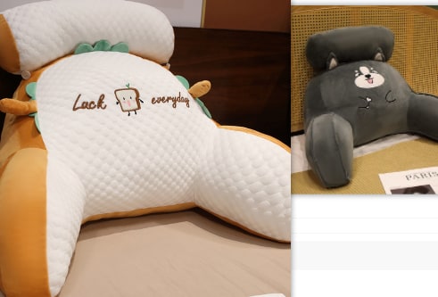 Lumbar Support Pillow with Reading Backrest Armrests and Detachable Neck Roll for Bed