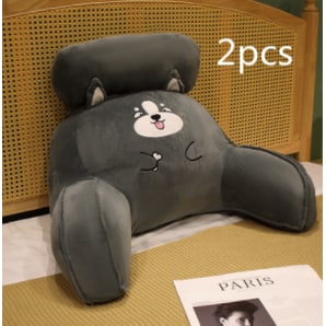Lumbar Support Pillow with Reading Backrest Armrests and Detachable Neck Roll for Bed