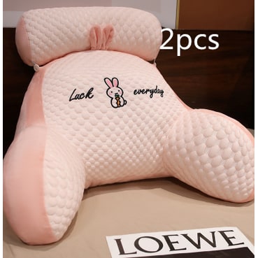 Lumbar Support Pillow with Reading Backrest Armrests and Detachable Neck Roll for Bed