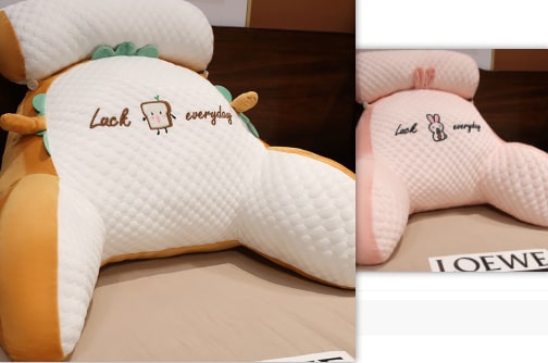 Lumbar Support Pillow with Reading Backrest Armrests and Detachable Neck Roll for Bed