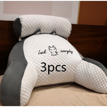 Lumbar Support Pillow with Reading Backrest Armrests and Detachable Neck Roll for Bed