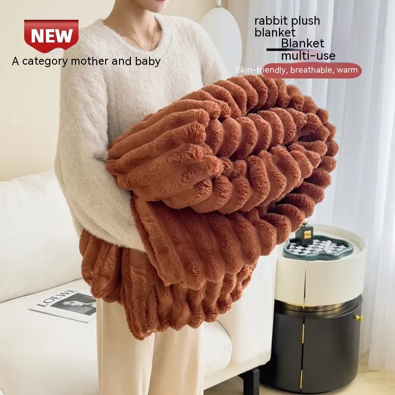 Luxury Faux Fur Throw Blanket with Double-Sided Plush Pile and Matching Pillowcase