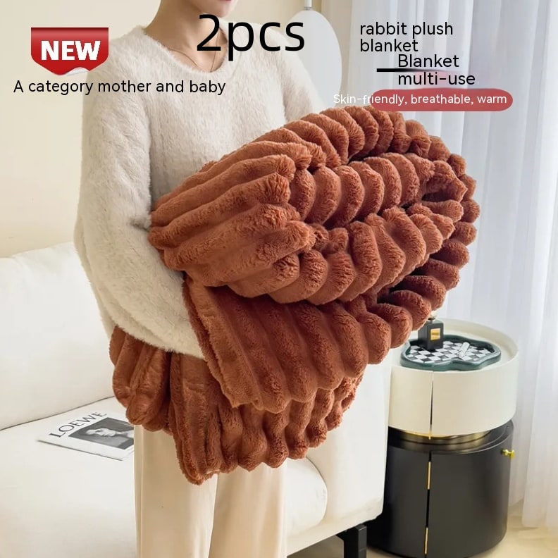 Luxury Faux Fur Throw Blanket with Double-Sided Plush Pile and Matching Pillowcase
