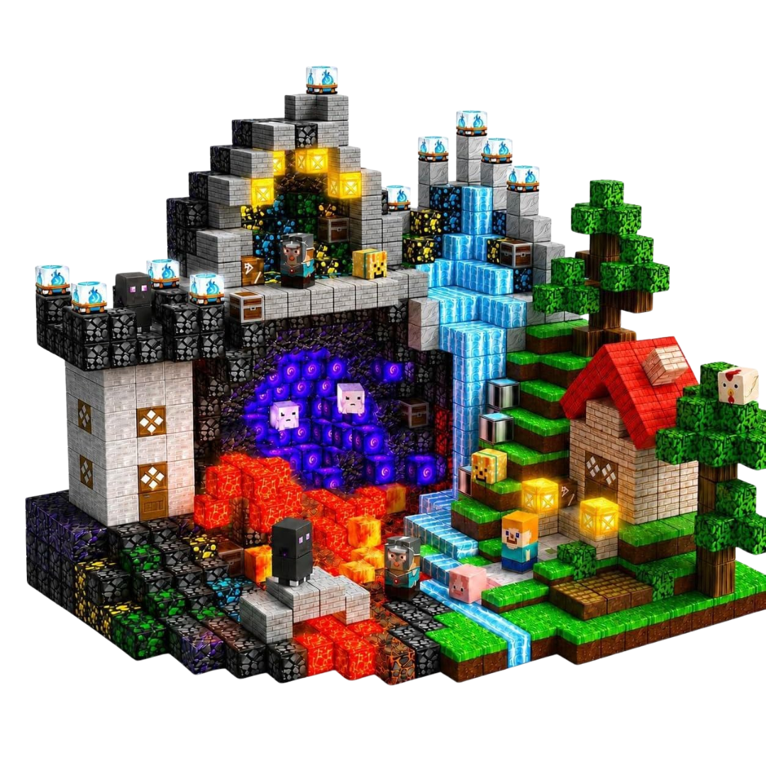 Magnetic Building Blocks and Cubes with Light-Up LED Pieces for Toys