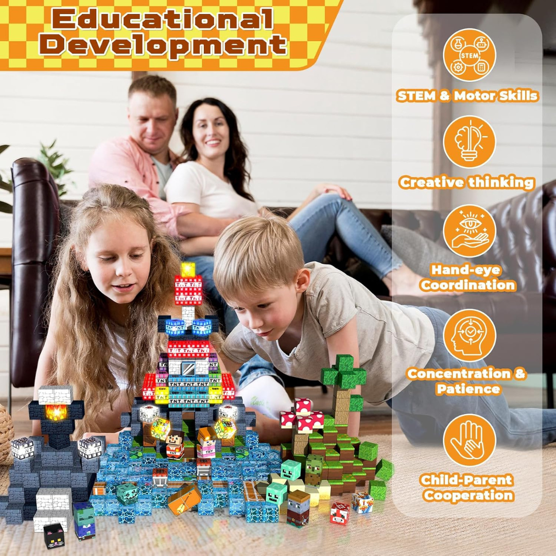 Magnetic Building Blocks and Cubes with Light-Up LED Pieces for Toys