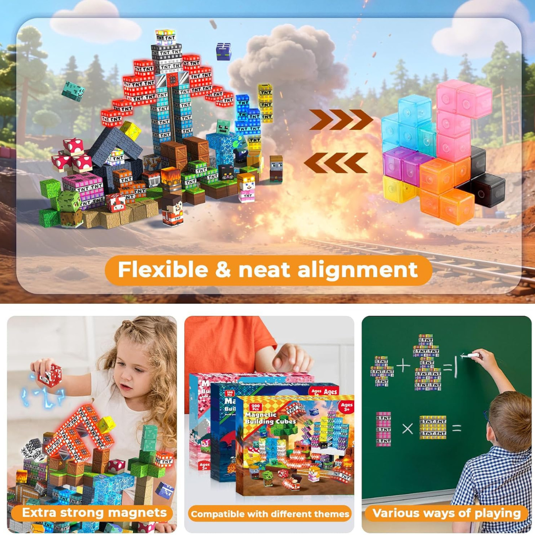 Magnetic Building Blocks and Cubes with Light-Up LED Pieces for Toys