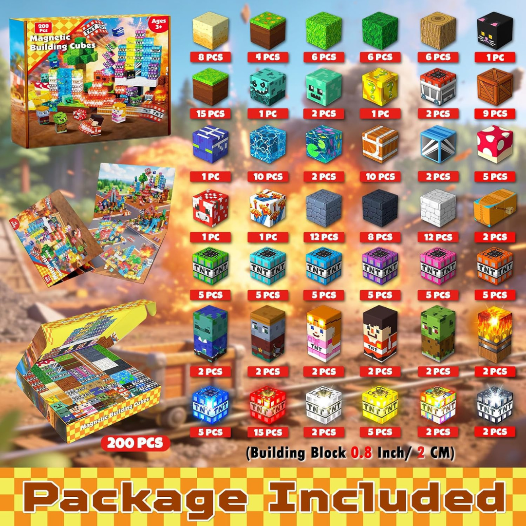 Magnetic Building Blocks and Cubes with Light-Up LED Pieces for Toys