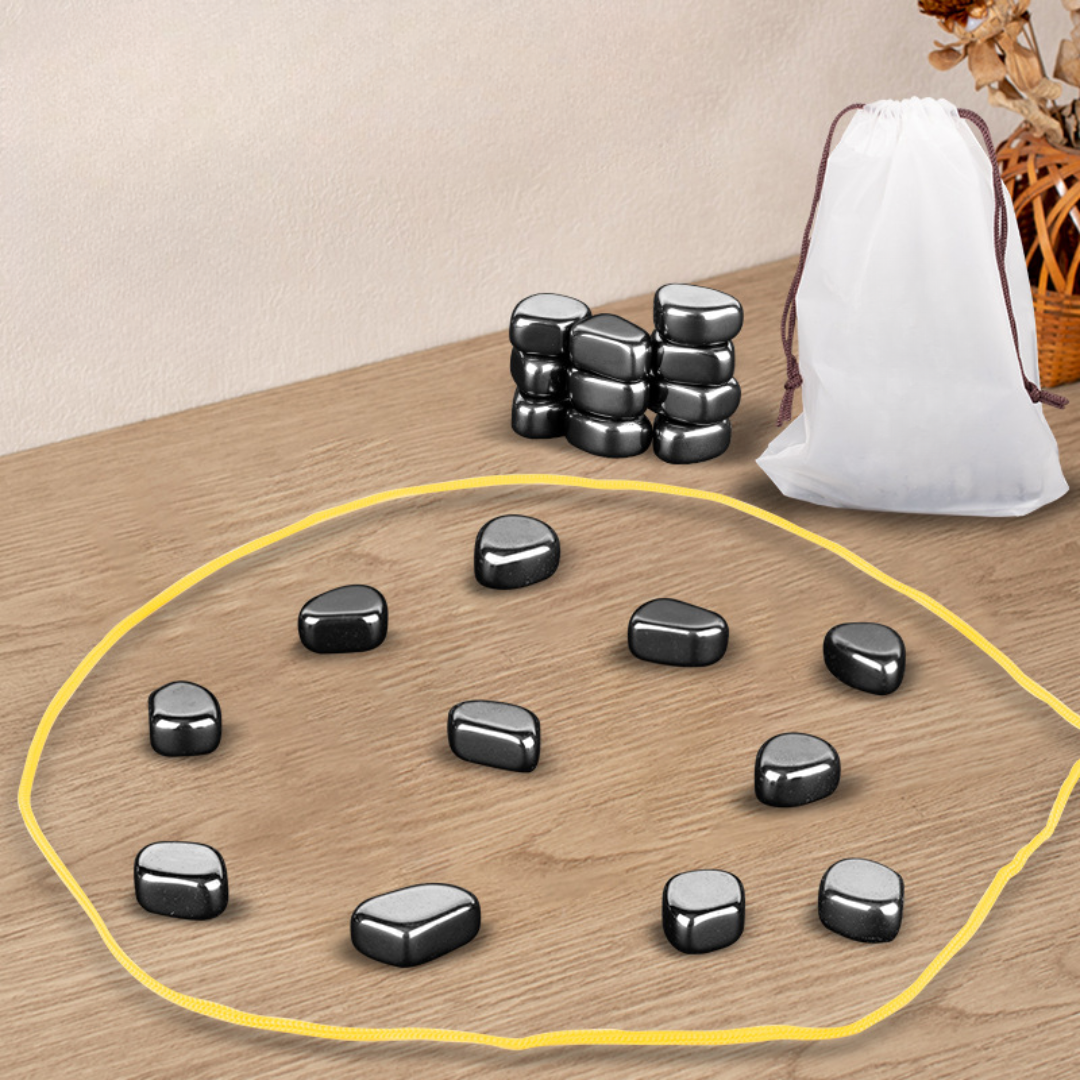 Magnetic Chess Game with Polished Stone Pieces and Portable Drawstring Bag Set
