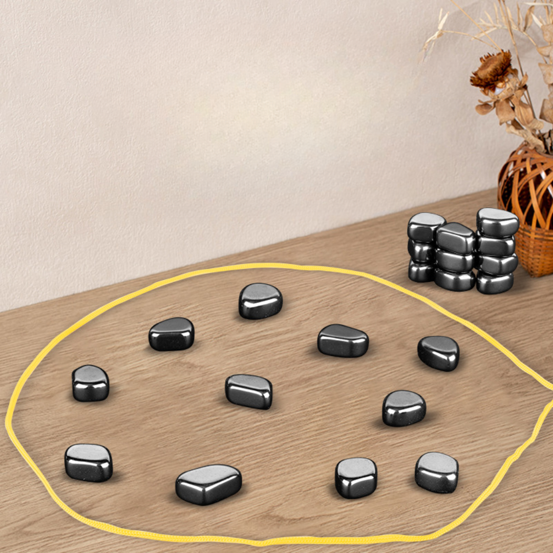 Magnetic Chess Game with Polished Stone Pieces and Portable Drawstring Bag Set