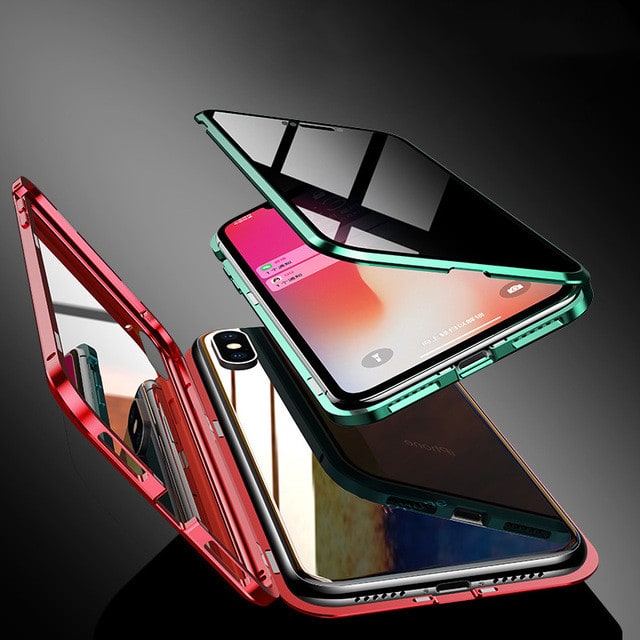 Magnetic Phone Case with Privacy Glass and Card Holder Tempered Protector Wallet