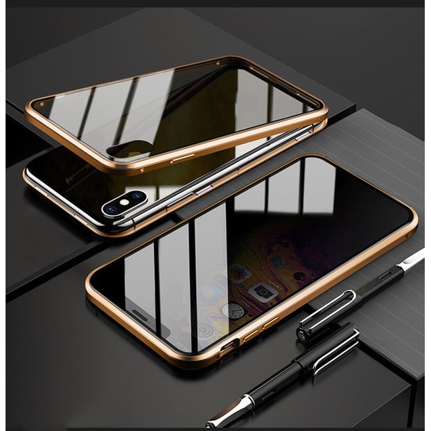 Magnetic Phone Case with Privacy Glass and Card Holder Tempered Protector Wallet
