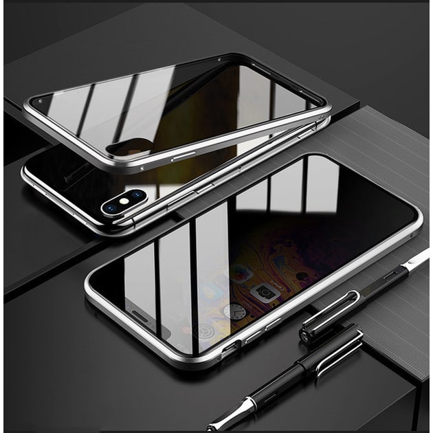 Magnetic Phone Case with Privacy Glass and Card Holder Tempered Protector Wallet