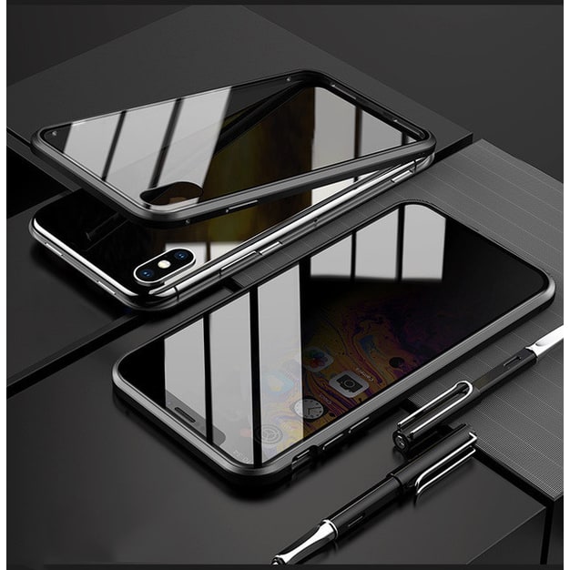 Magnetic Phone Case with Privacy Glass and Card Holder Tempered Protector Wallet