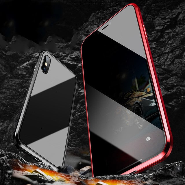 Magnetic Phone Case with Privacy Glass and Card Holder Tempered Protector Wallet