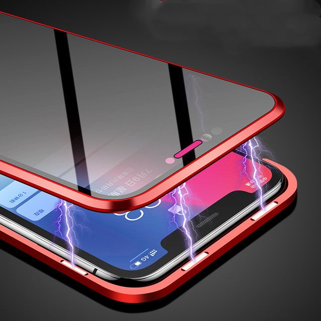 Magnetic Phone Case with Privacy Glass and Card Holder Tempered Protector Wallet