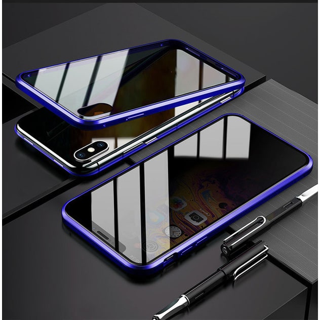 Magnetic Phone Case with Privacy Glass and Card Holder Tempered Protector Wallet