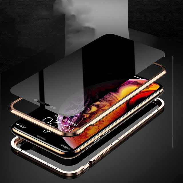 Magnetic Phone Case with Privacy Glass and Card Holder Tempered Protector Wallet