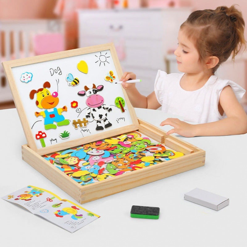 Magnetic Puzzle Board and Drawing with Double-Sided Sketch Surface for Portable Table