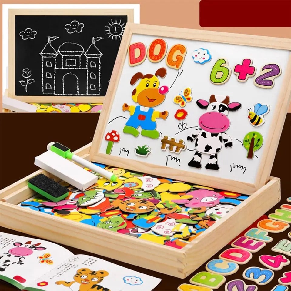 Magnetic Puzzle Board and Drawing with Double-Sided Sketch Surface for Portable Table
