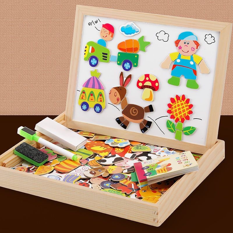 Magnetic Puzzle Board and Drawing with Double-Sided Sketch Surface for Portable Table