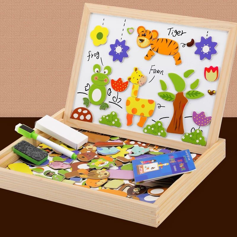 Magnetic Puzzle Board and Drawing with Double-Sided Sketch Surface for Portable Table