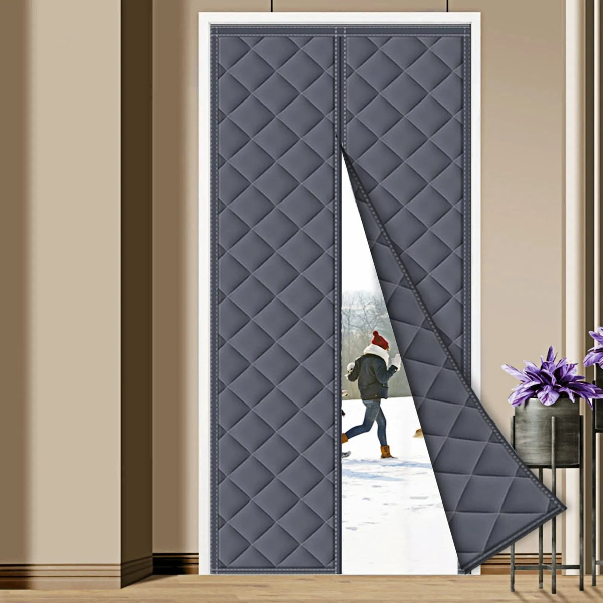 Magnetic Thermal Insulated Door Curtain with Quilted Pattern for Patio Garage Heat Insulation