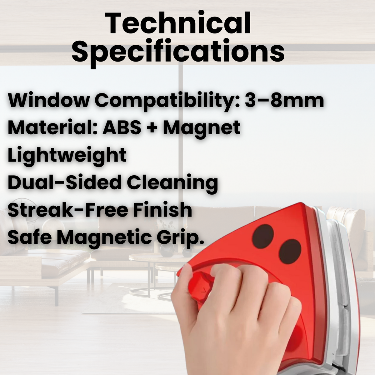 Magnetic Window Cleaner Squeegee with Double-Sided Cleaning and Replaceable Pads Pink