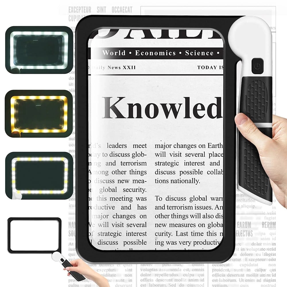 Magnifying Glass with Light LED Reading Handheld Rectangular Folding Handle Magnifier