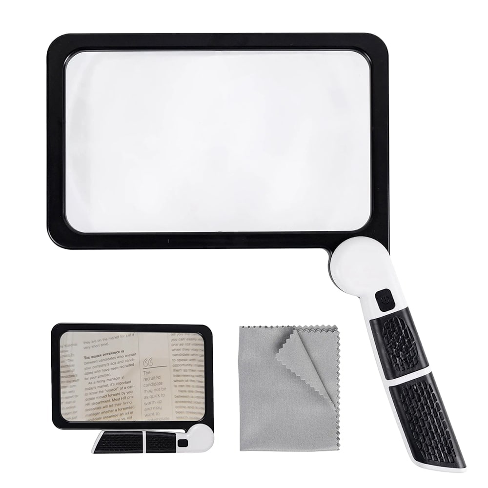 Magnifying Glass with Light LED Reading Handheld Rectangular Folding Handle Magnifier